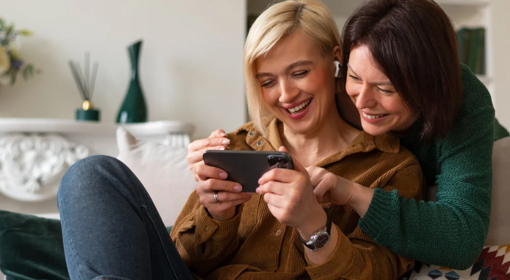 Casual gaming on comfortable sofa