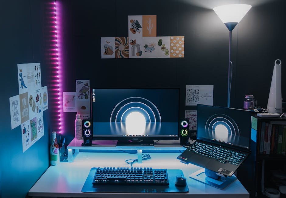 Streaming setup with ring light and microphone